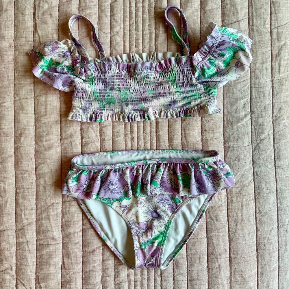 Girls Janie and Jack Floral Bikini Size 6 – Ruffle Smocked Top